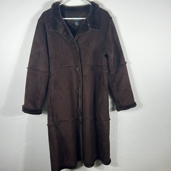 🔥 Brown CENTIGRADE OUTERWEAR Long Duster Trench Coat Jacket - Sz M Petite - EUC - Picture 1 of 9
